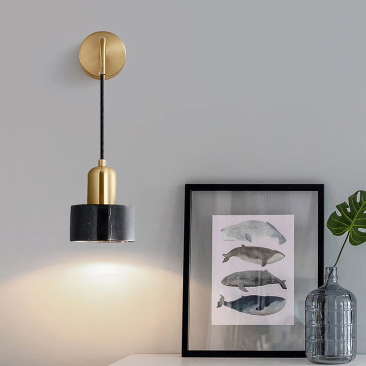 Lisslune | Drum-shaped Living Room Wall-mounted Lamp Marble Simplicity LED Wall Lighting Fixture