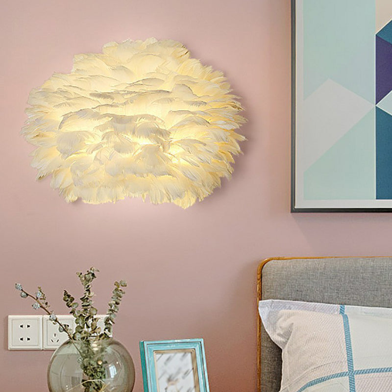 Lisslune | Blooming Flower Feathers Wall Light Nordic Style 1 Bulb White Wall Light for the Girls' Room