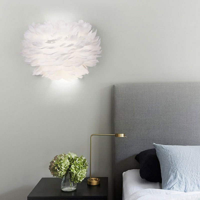 Lisslune | Blooming Flower Feathers Wall Light Nordic Style 1 Bulb White Wall Light for the Girls' Room