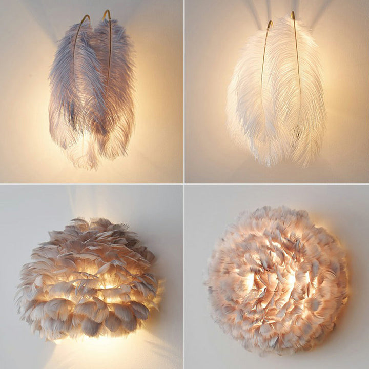 Lisslune | Shadow Girl Bedroom Wall Lamp Feather Single Bulb Simple Wall Mounted Light