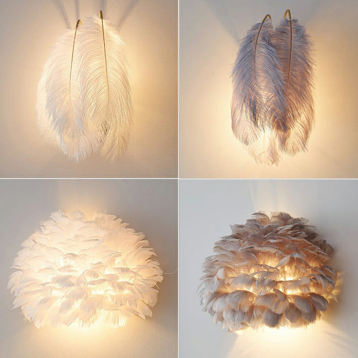 Lisslune | Shadow Girl Bedroom Wall Lamp Feather Single Bulb Simple Wall Mounted Light
