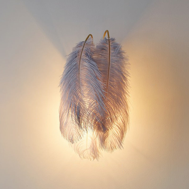 Lisslune | Shadow Girl Bedroom Wall Lamp Feather Single Bulb Simple Wall Mounted Light