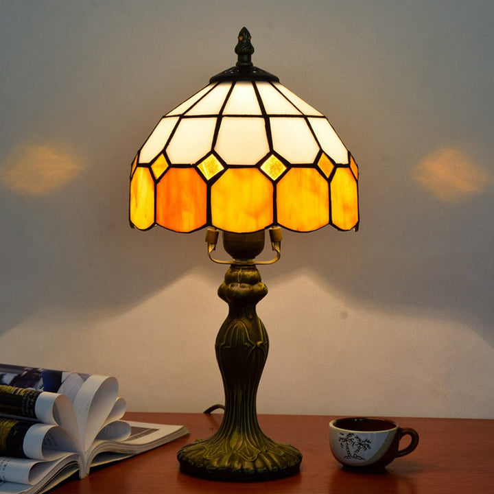 Lisslune | Velmira | Vintage Glow Table Lamp with Yellow Grid Shade