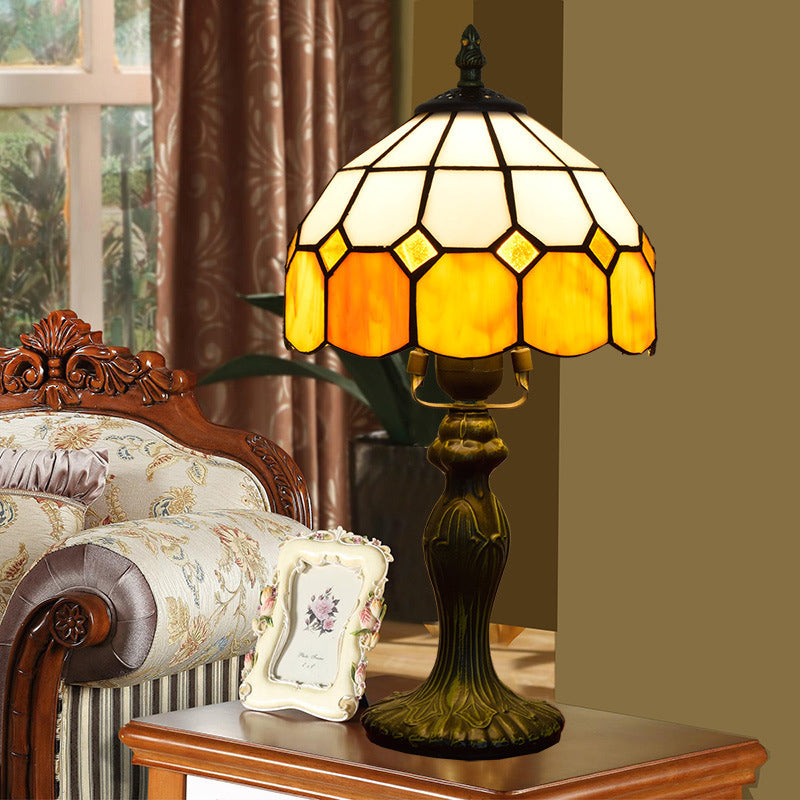 Lisslune | Velmira | Vintage Glow Table Lamp with Yellow Grid Shade