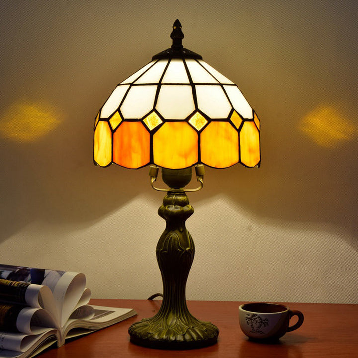 Lisslune | Velmira | Vintage Glow Table Lamp with Yellow Grid Shade