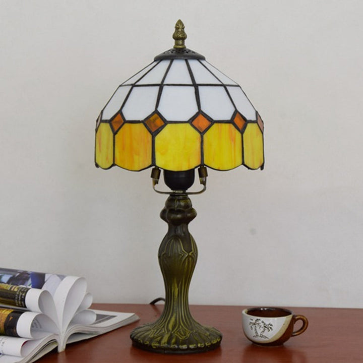Lisslune | Velmira | Vintage Glow Table Lamp with Yellow Grid Shade