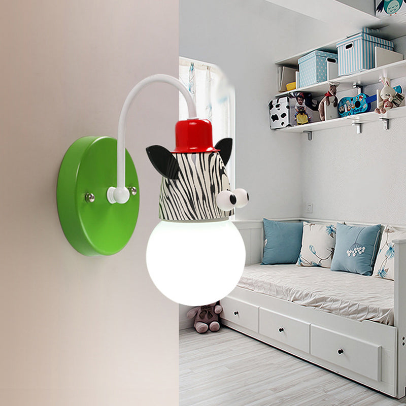 Skørter | Cartoon Sphere Wall Lamp Opal Glass Single Lamp Fitting Children's Room Wall Mounted Lamp with Animal Decor