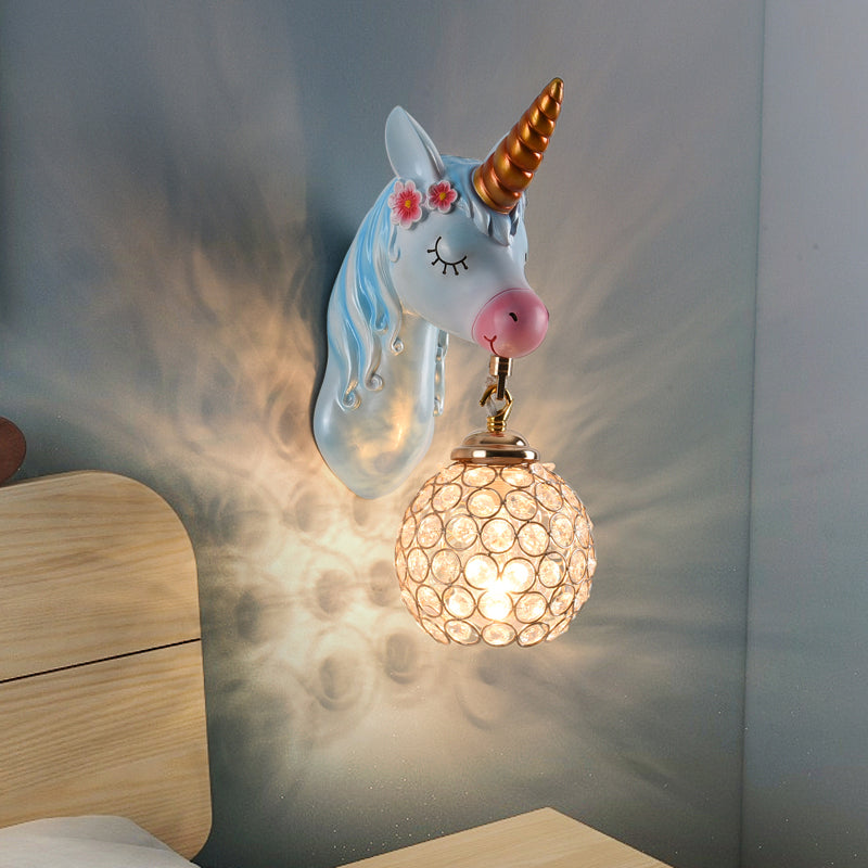 Skørter | Cartoon Unicorn Wall Mount Light Resin Bed Lamp Wall Lighting with Hollow Ball Shade