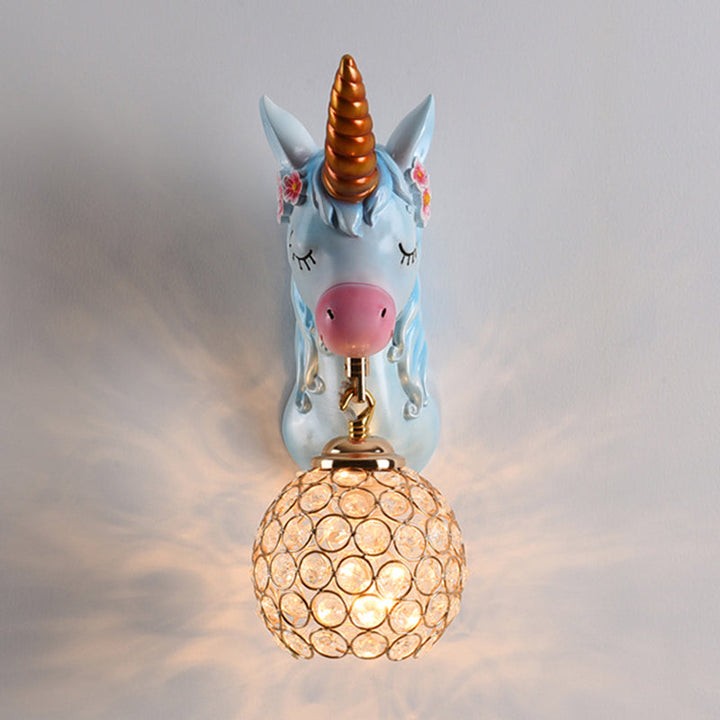Skørter | Cartoon Unicorn Wall Mount Light Resin Bed Lamp Wall Lighting with Hollow Ball Shade