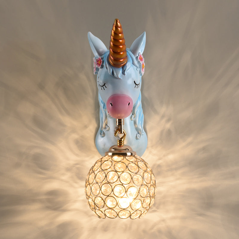 Skørter | Cartoon Unicorn Wall Mount Light Resin Bed Lamp Wall Lighting with Hollow Ball Shade