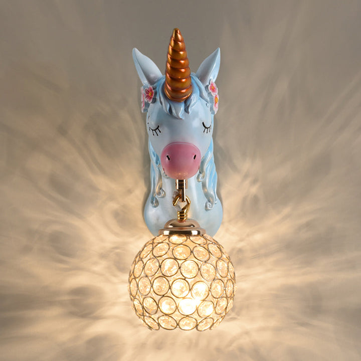 Skørter | Cartoon Unicorn Wall Mount Light Resin Bed Lamp Wall Lighting with Hollow Ball Shade