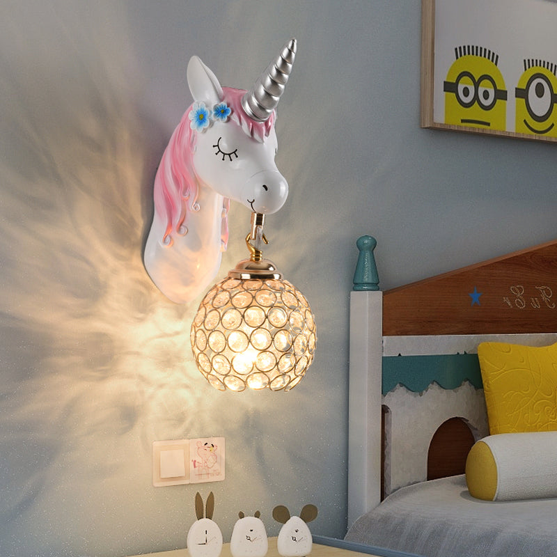 Skørter | Cartoon Unicorn Wall Mount Light Resin Bed Lamp Wall Lighting with Hollow Ball Shade