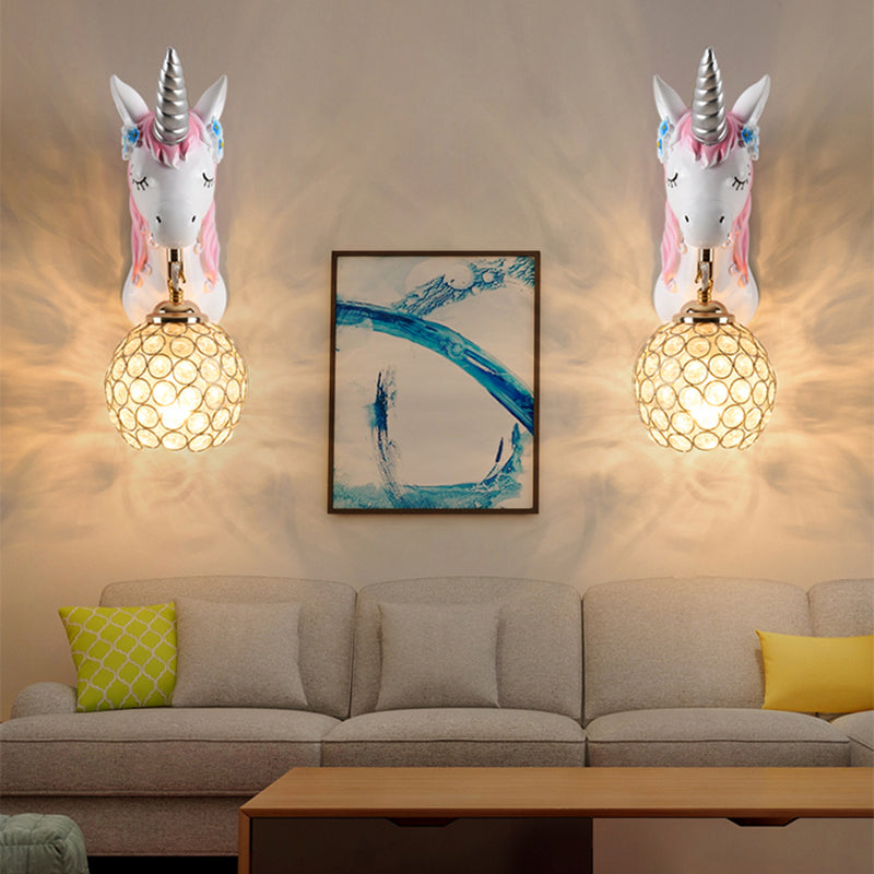 Skørter | Cartoon Unicorn Wall Mount Light Resin Bed Lamp Wall Lighting with Hollow Ball Shade