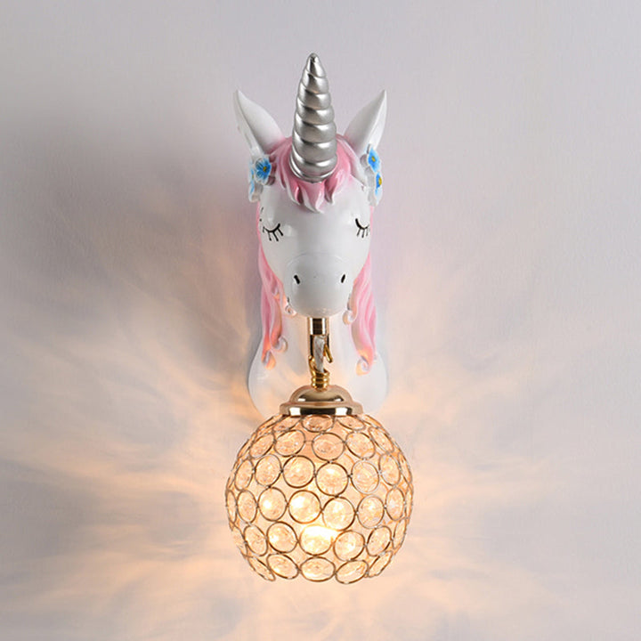 Skørter | Cartoon Unicorn Wall Mount Light Resin Bed Lamp Wall Lighting with Hollow Ball Shade