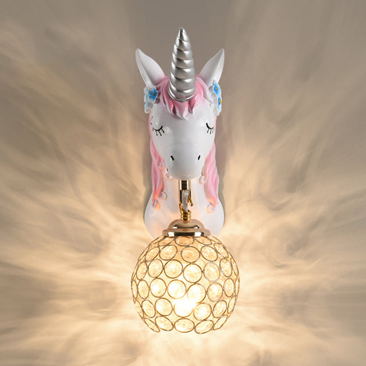 Skørter | Cartoon Unicorn Wall Mount Light Resin Bed Lamp Wall Lighting with Hollow Ball Shade