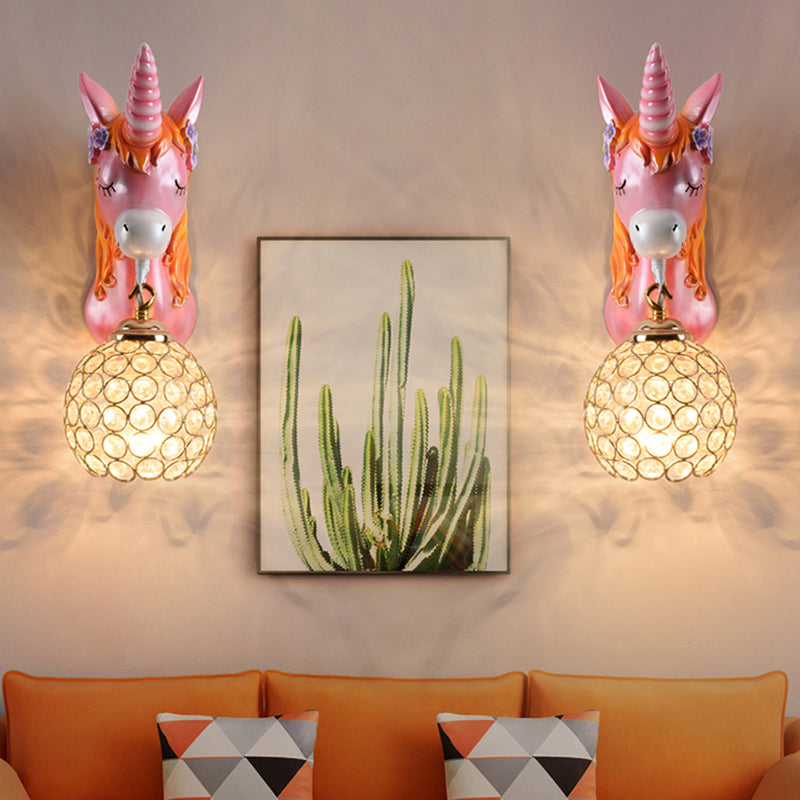 Skørter | Cartoon Unicorn Wall Mount Light Resin Bed Lamp Wall Lighting with Hollow Ball Shade