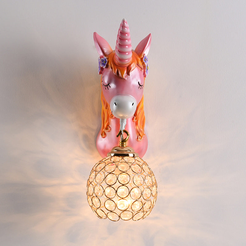 Skørter | Cartoon Unicorn Wall Mount Light Resin Bed Lamp Wall Lighting with Hollow Ball Shade