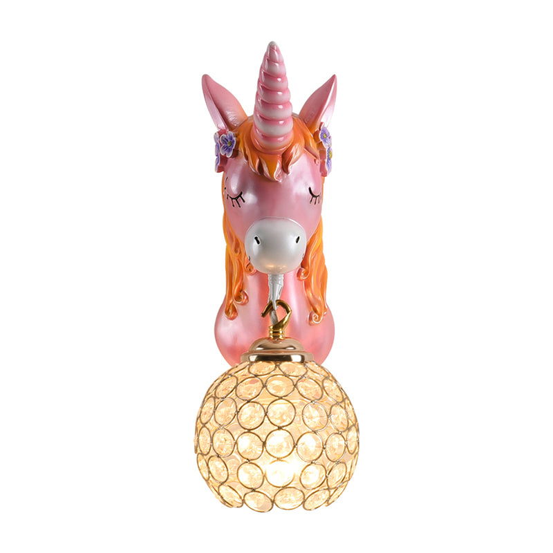 Skørter | Cartoon Unicorn Wall Mount Light Resin Bed Lamp Wall Lighting with Hollow Ball Shade
