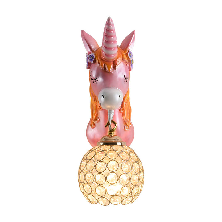 Skørter | Cartoon Unicorn Wall Mount Light Resin Bed Lamp Wall Lighting with Hollow Ball Shade