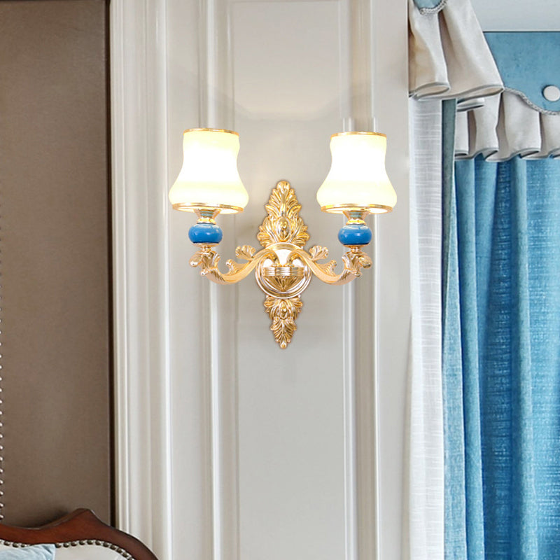 Skørter | Cream glass knob shade wall-mounted light minimalism living room wall lighting in gold