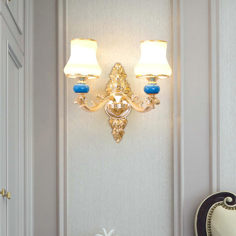 Skørter | Cream glass knob shade wall-mounted light minimalism living room wall lighting in gold