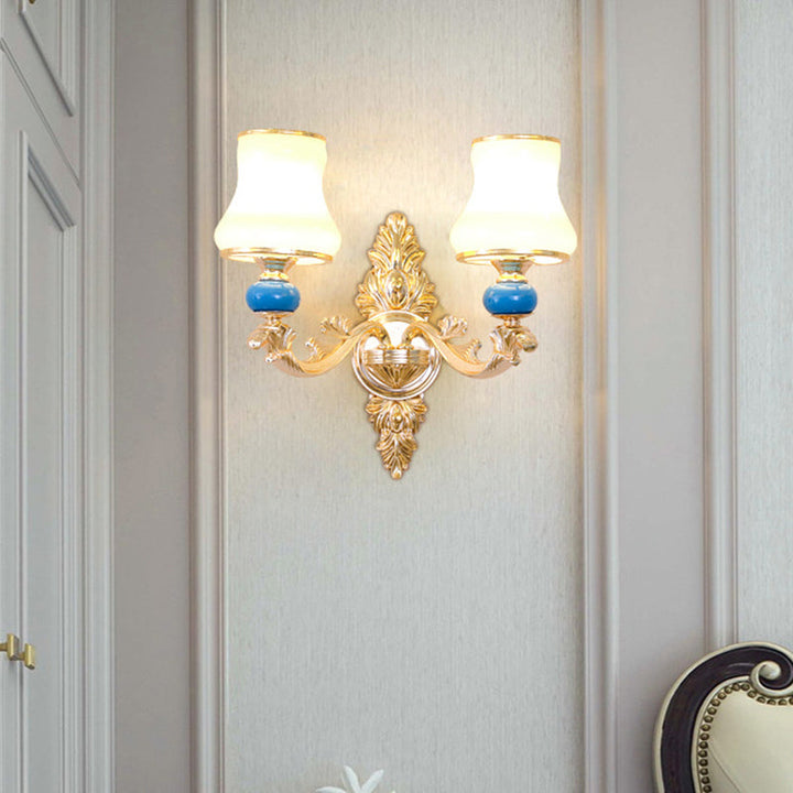 Skørter | Cream glass knob shade wall-mounted light minimalism living room wall lighting in gold