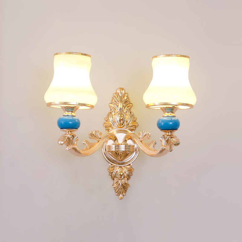 Skørter | Cream glass knob shade wall-mounted light minimalism living room wall lighting in gold
