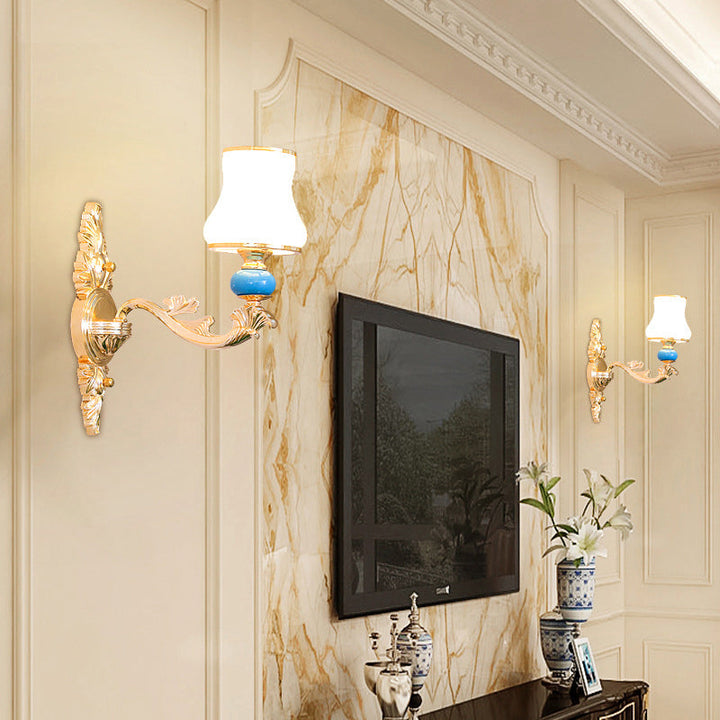 Skørter | Cream glass knob shade wall-mounted light minimalism living room wall lighting in gold