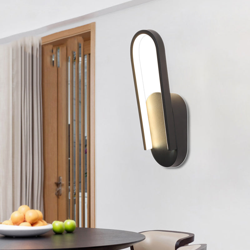 Lisslune | Simple Wall Light Black/White Half Oval LED Wall Light with Acrylic Shade, Warm/White Light