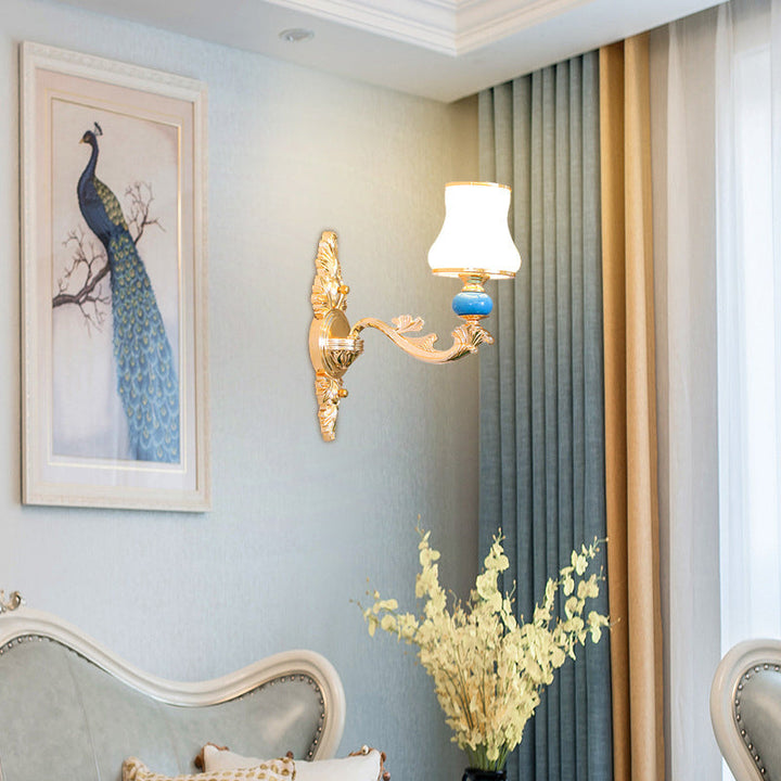 Skørter | Cream glass knob shade wall-mounted light minimalism living room wall lighting in gold
