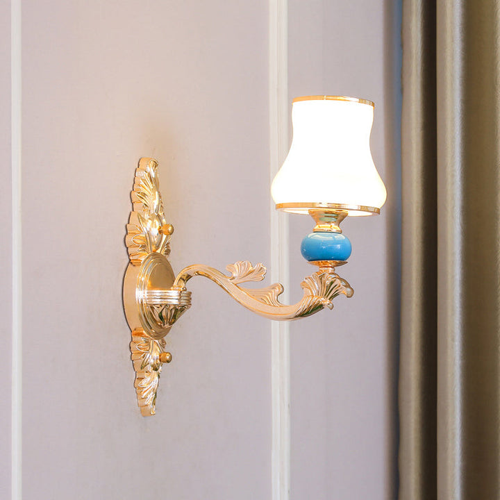 Skørter | Cream glass knob shade wall-mounted light minimalism living room wall lighting in gold