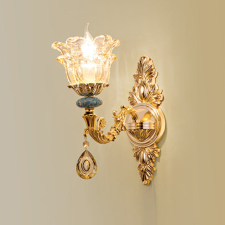 Skørter | Flower cover living room wall lamp classic carved glass gold wall lamp fixture