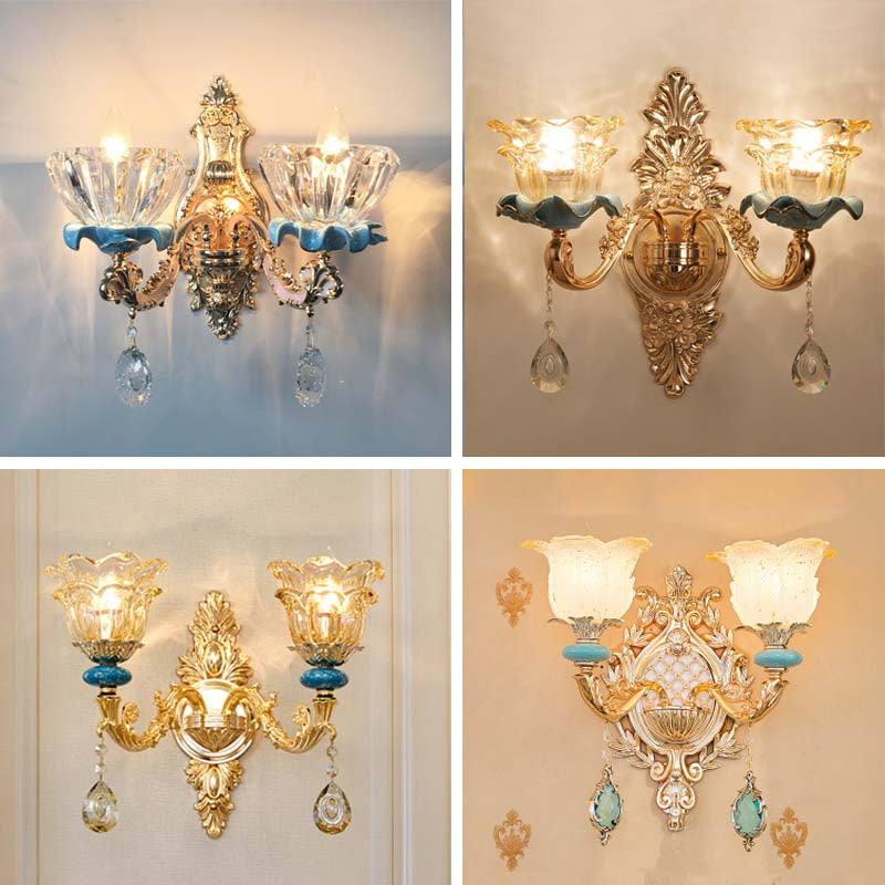 Skørter | Flower cover living room wall lamp classic carved glass gold wall lamp fixture