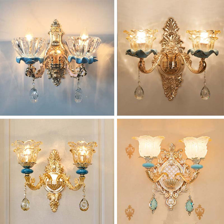 Skørter | Flower cover living room wall lamp classic carved glass gold wall lamp fixture