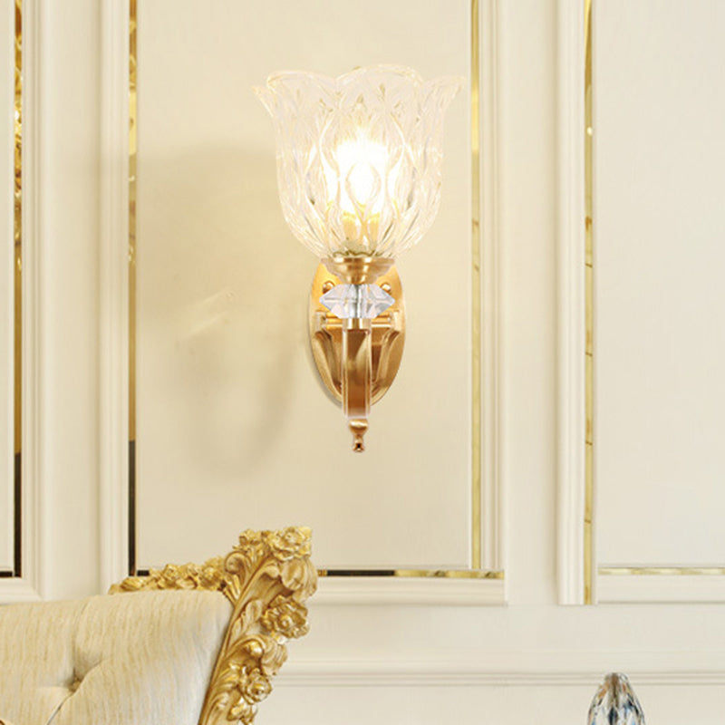 Skørter | Gold Wall Light Traditional Carved Glass Ruffle Bell Wall Light for Hallway