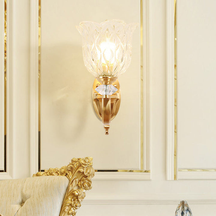 Skørter | Gold Wall Light Traditional Carved Glass Ruffle Bell Wall Light for Hallway