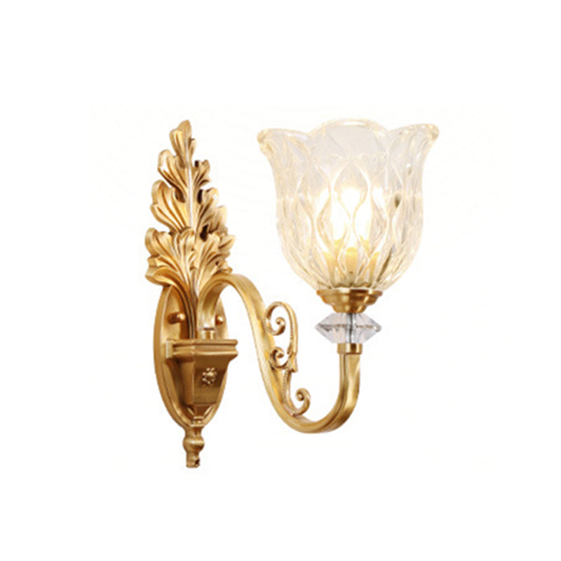 Skørter | Gold Wall Light Traditional Carved Glass Ruffle Bell Wall Light for Hallway