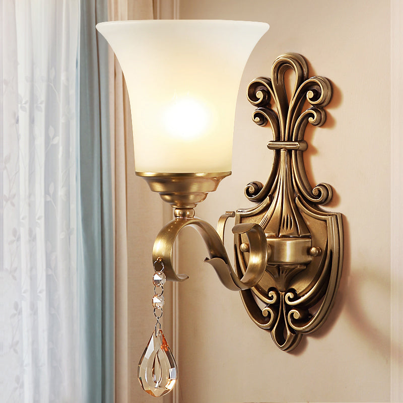 Skørter | Frosted Glass Gold Wall Lamp Fixture Tapered Minimalism Wall Mounted Light for Corridor
