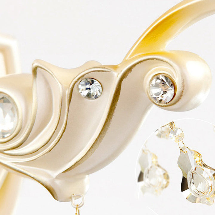 Skørter | Crossed Floral Beige Glass Wall Lamp Retro Style Living Room Wall Lighting with Crystal Draping