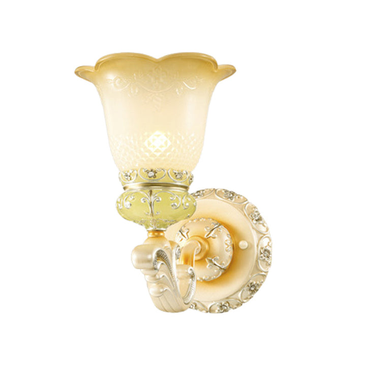 Skørter | Crossed Floral Beige Glass Wall Lamp Retro Style Living Room Wall Lighting with Crystal Draping