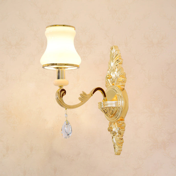 Skørter | Bud Shade Opal Glass Wall Lamp Classic Living Room Wall Lamp with K9 Crystal Accent in Gold