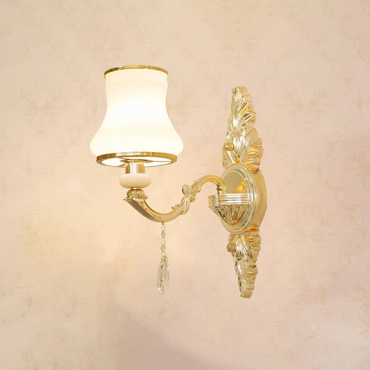 Skørter | Bud Shade Opal Glass Wall Lamp Classic Living Room Wall Lamp with K9 Crystal Accent in Gold