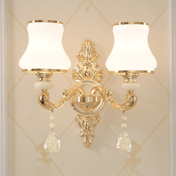 Skørter | Bud Shade Wall Lamp Minimalism Opaline Glass Gold Wall Lighting with Hanging Crystal