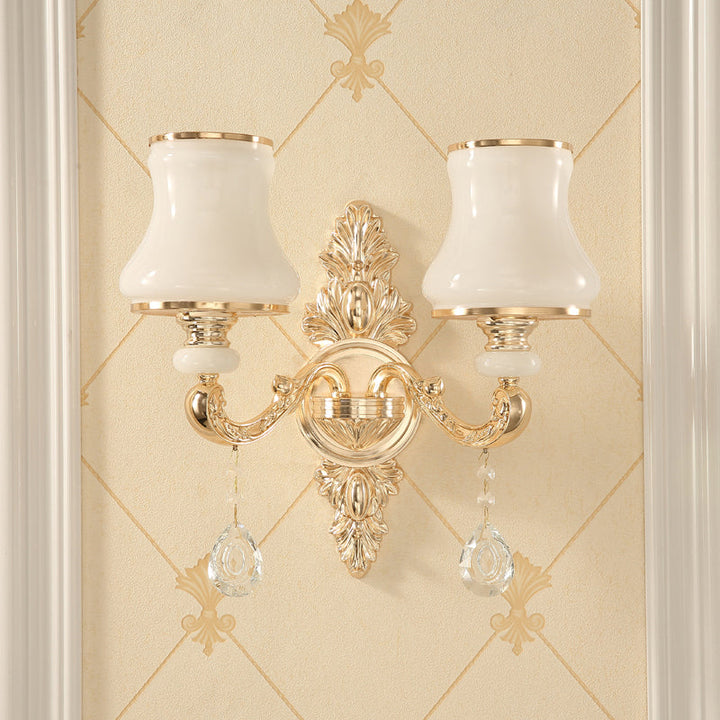 Skørter | Bud Shade Wall Lamp Minimalism Opaline Glass Gold Wall Lighting with Hanging Crystal