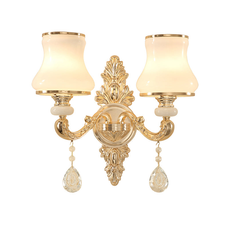 Skørter | Bud Shade Wall Lamp Minimalism Opaline Glass Gold Wall Lighting with Hanging Crystal