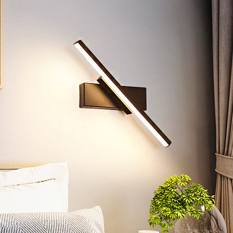 Skørter | Rotating Acrylic Linear LED Wall Lamp Simplicity Black/White Wall Lighting Fixture, White/Warm Light