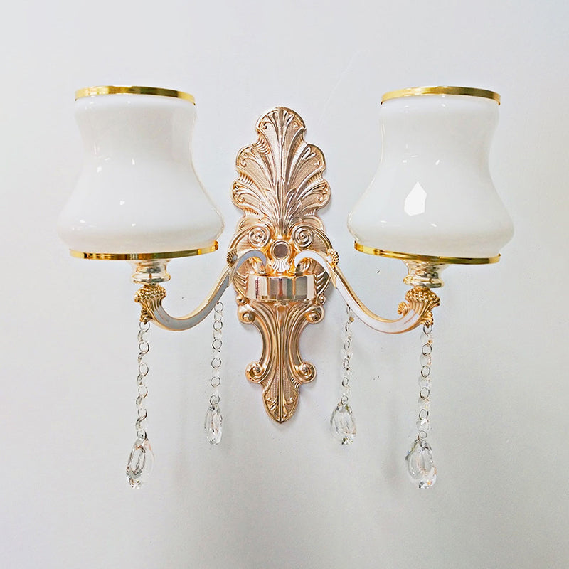 Skørter | Golden Flower Wall Lamp Retro Style Matt Glass Living Room Wall Light with Crystal Accent