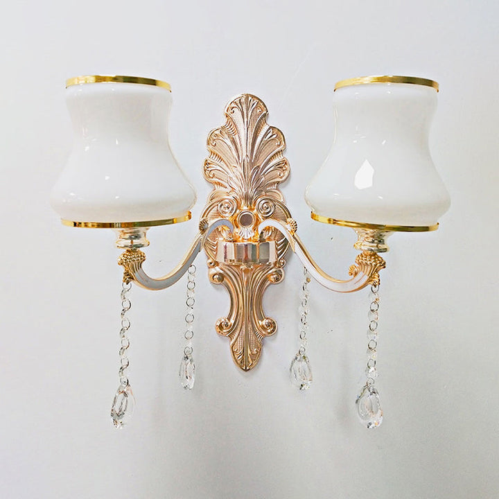 Skørter | Golden Flower Wall Lamp Retro Style Matt Glass Living Room Wall Light with Crystal Accent