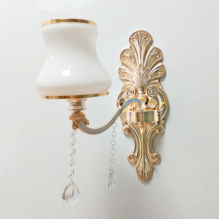 Skørter | Golden Flower Wall Lamp Retro Style Matt Glass Living Room Wall Light with Crystal Accent