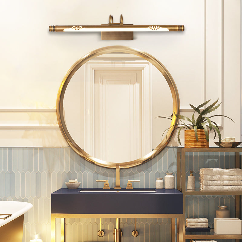 Skørter | Tube Bathroom Vanity Light Classic Metal LED Bronze/Brass Wall Lamp in White/Warm Light, 21"/26"/29" B